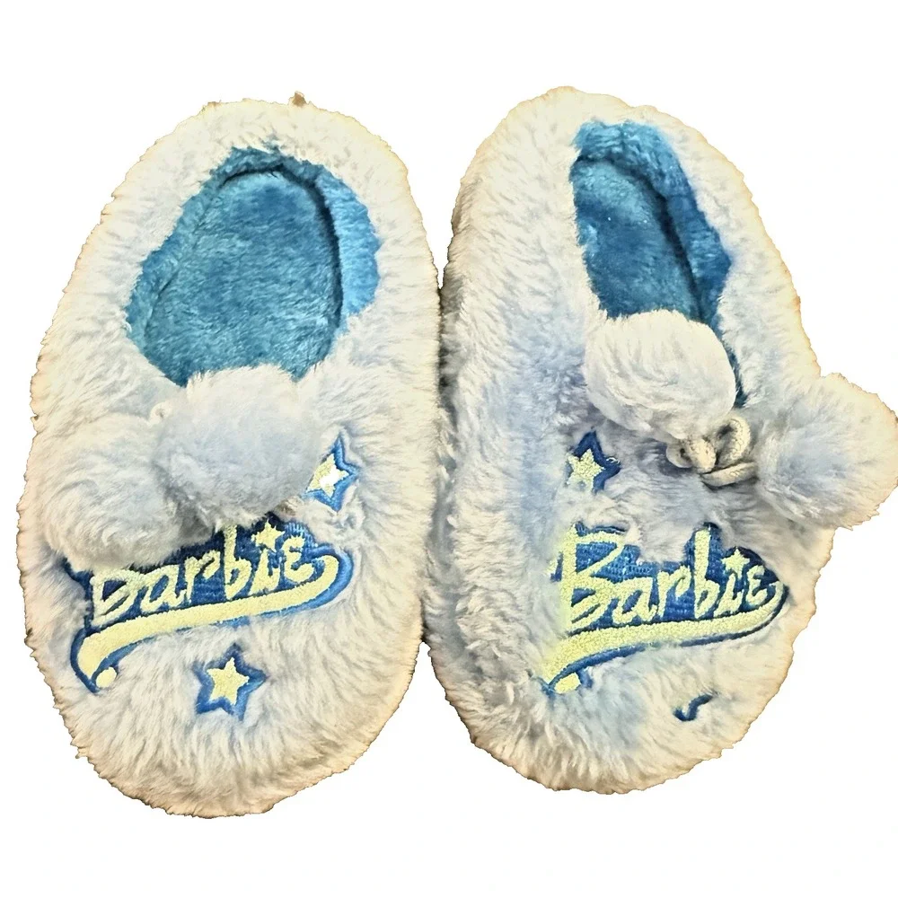 Barbie Slippers Blue Faux Fur Super Plush Girls Size 11 / 12 Toddler Y2K Shoes